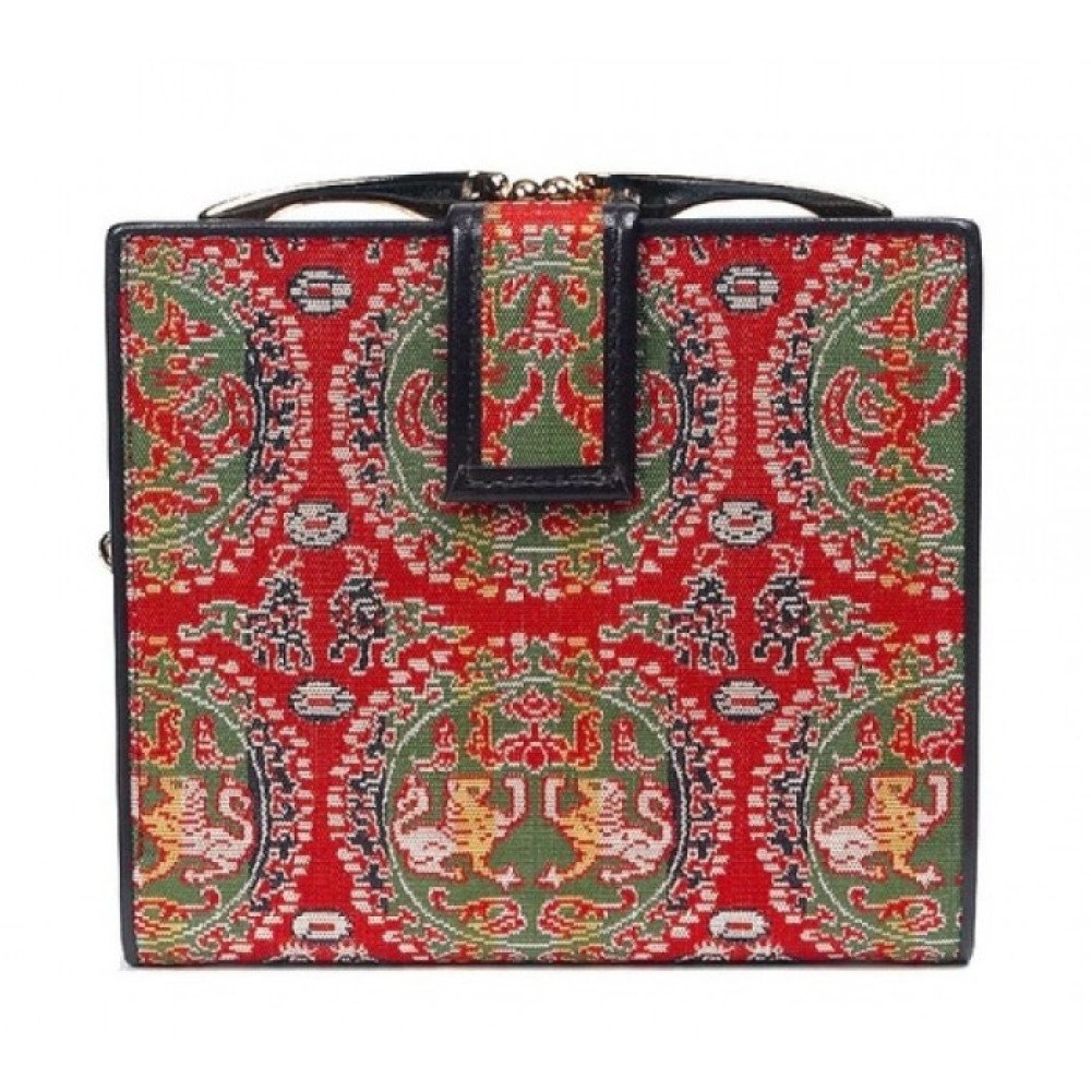 Enmon Silk Brocade Leather Clasp Wallet 